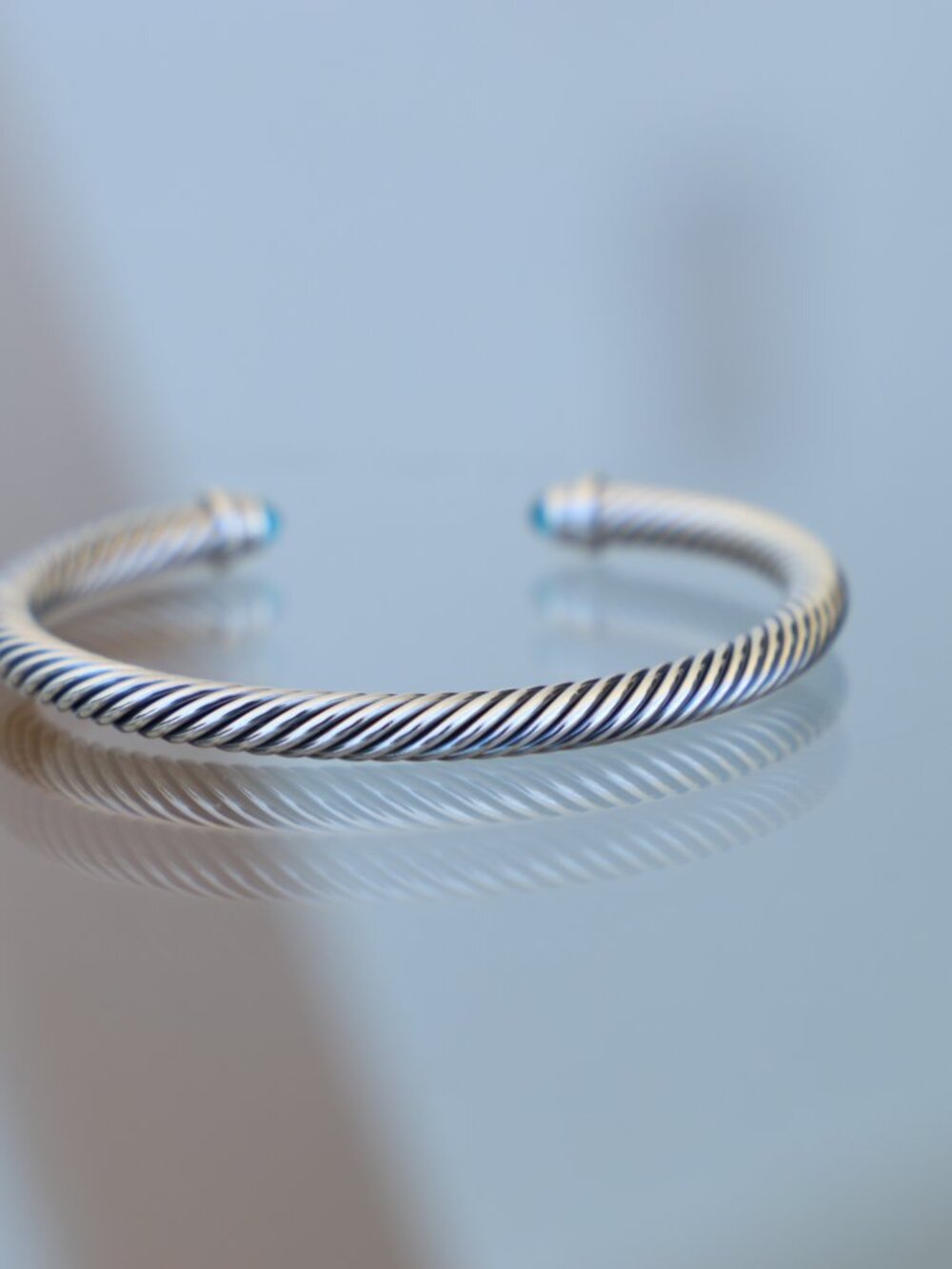 David Yurman Women's 5mm Sterling Silver Blue Topaz Diamonds Bracelet size Small - Picture 6 of 7